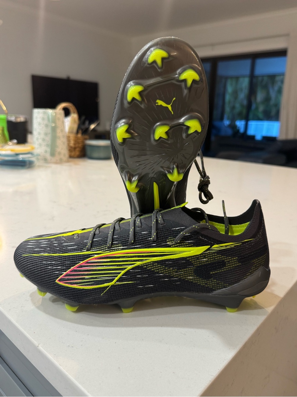 Puma ULTRA 5 Ultimate FG Soccer Cleats with Neon Yellow Accents - 108159-03